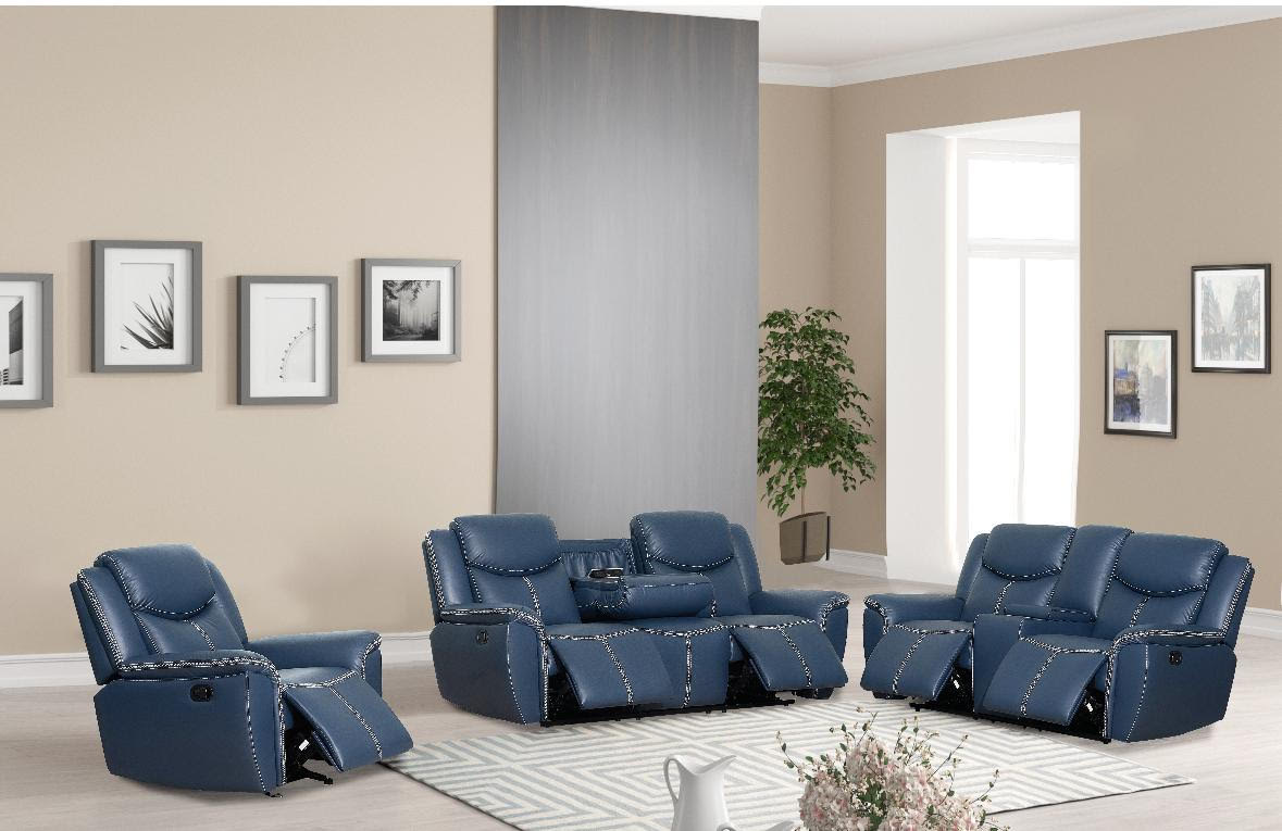 Tinley Yankee Blue Air Leather 3-Piece Motion Living Room Set - R5978