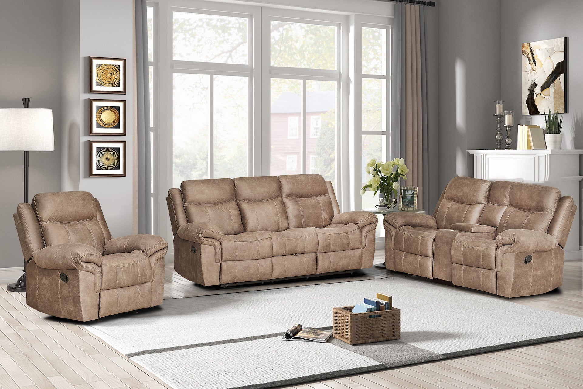 Richland Brown Suede 3-Piece Motion Living Room Set - 6021