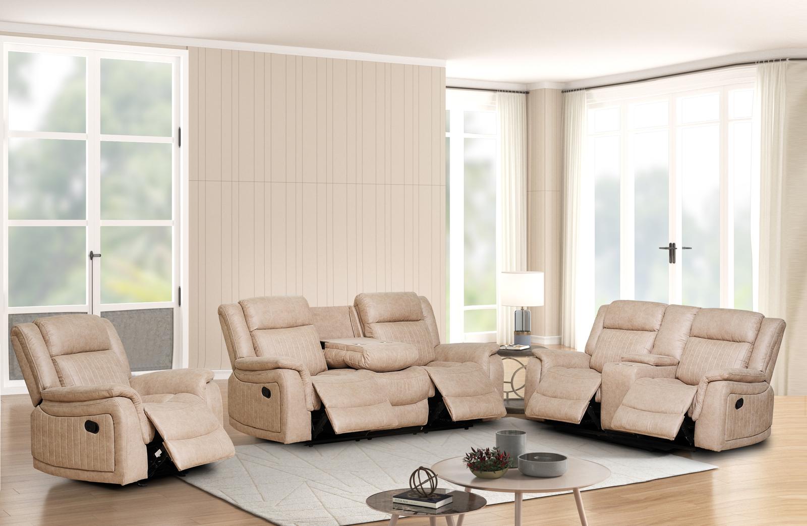 Oakland Cream Suede 3-Piece Motion Living Room Set - 6081