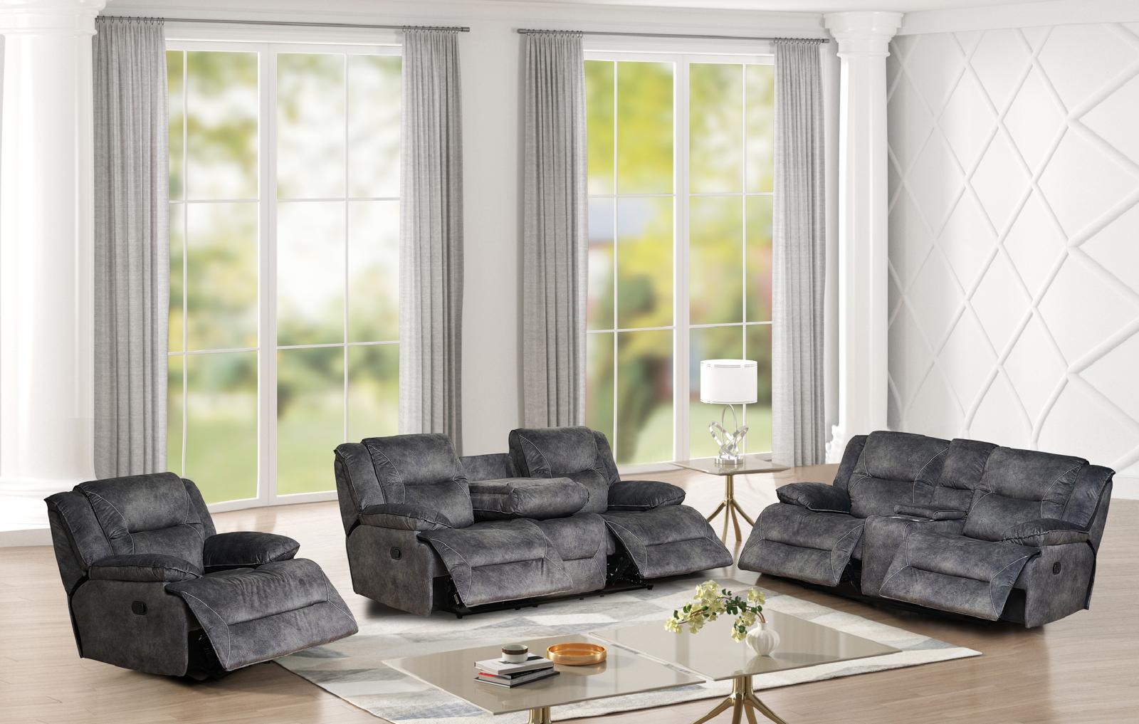 Leilah Gray Suede 3-Piece Motion Living Room Set - 6080