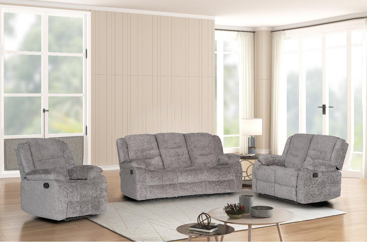 Neila Gray Microfiber 3-Piece Motion Living Room Set - R5028