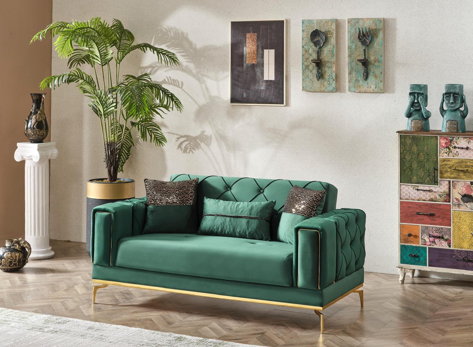 Valeria Velvet Green Sofa/Love Sleeper Set