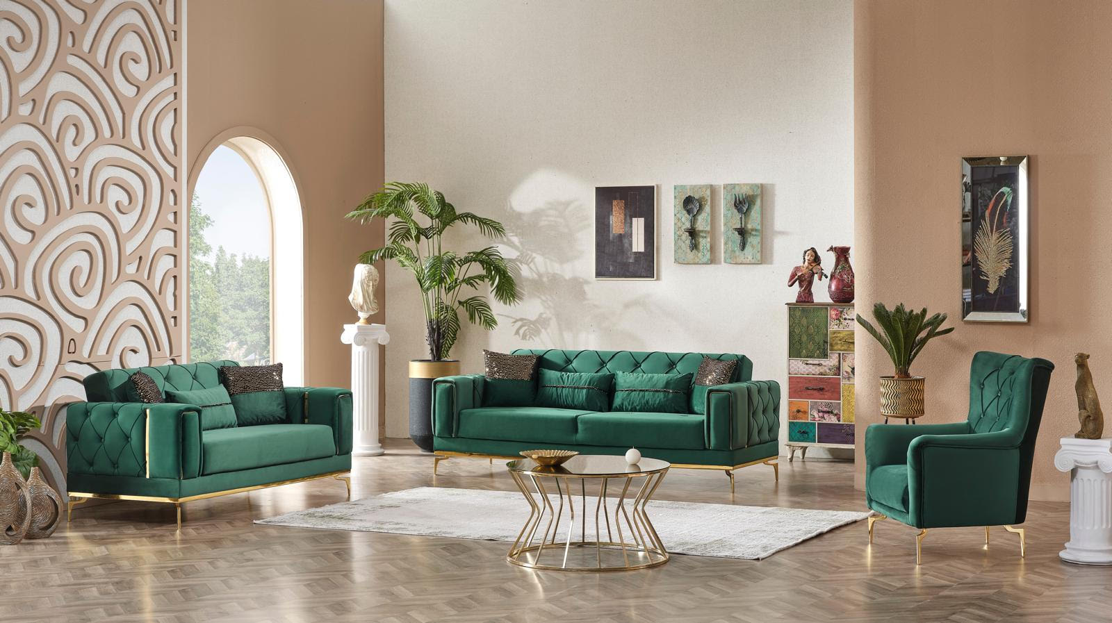 Valeria Velvet Green Sofa/Love Sleeper Set