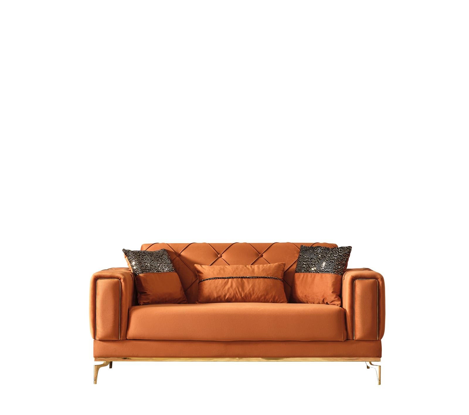 Valeria Velvet Orange Sofa/Love Sleeper Set