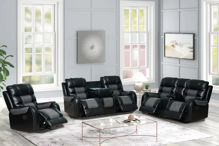 6035 BLACK-SOFA & LOVE-SET