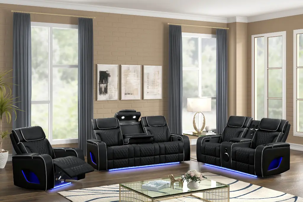 9294-BLACK SOFA & LOVE SET