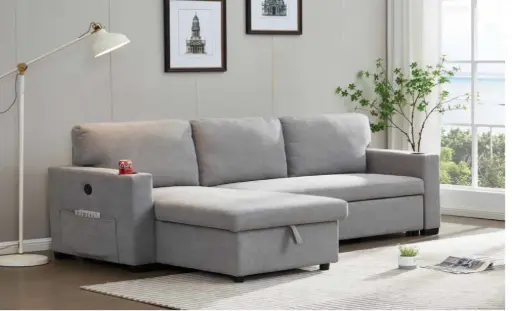 [SF-8050] SECTIONAL SOFA BED W/CUP HOLDER AND USB STORAGE CHAISE (SF-8050)